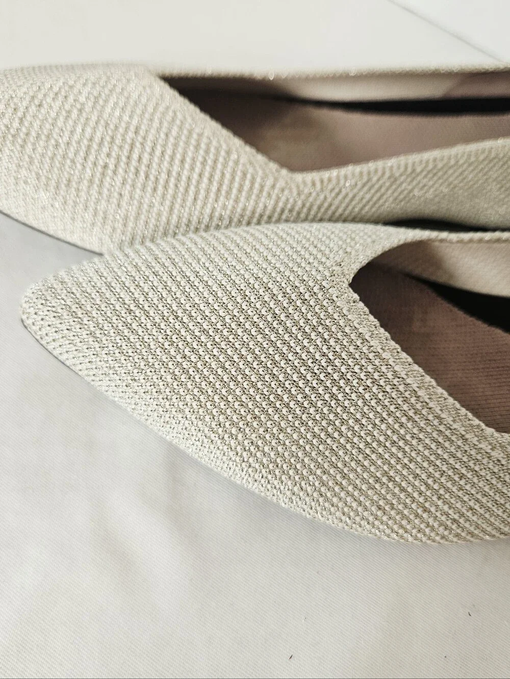 Rothy's Cream Pointed-Toe Flats with Blue Trim